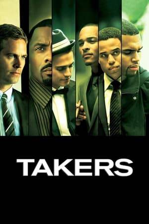 A seasoned team of bank robbers, including Gordon Jennings, John Rahway, A.J., and brothers Jake and Jesse Attica successfully complete their latest heist and lead a life of luxury while planning their next job. When Ghost, a former member of their team, is released from prison he convinces the group to strike an armored car carrying $20 million. As the "Takers" carefully plot out their strategy and draw nearer to exacting the grand heist, a reckless police officer inches closer to apprehending the criminals.