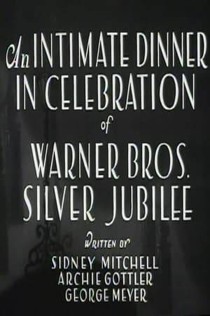 Mr. and Mrs. Warner Bros. Pictures and their precocious offspring, Little Miss Vitaphone, host a dinner in honor of Warner Bros. Silver Jubilee, attended by most of the major players and song writers under contract to WB at that time.