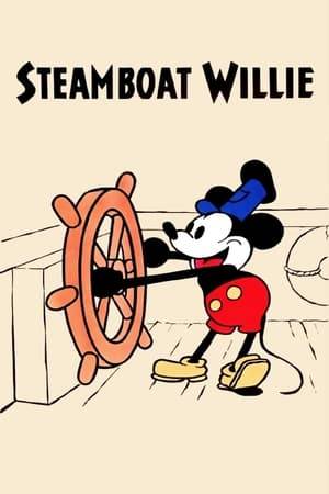 Mickey Mouse, piloting a steamboat, delights his passenger, Minnie, by making musical instruments out of the menagerie on deck.