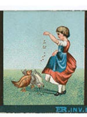 Praxinoscope animation of a woman feeding chickens.  Series 1, number 4