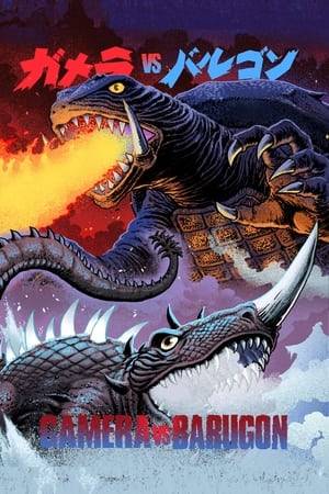 Gamera escapes from his rocket enclosure and makes his way back to Earth as a giant opal from New Guinea is brought back to Japan. The opal is discovered to have been an egg that births a new monster called Barugon. The creature attacks the city of Osaka by emitting a destructive rainbow ray from his back, along with a freezing spray capable of incapacitating Gamera.