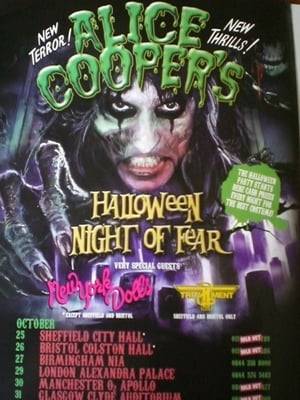 Alice Cooper once again takes control of Halloween this year, bringing all the thrills, blood spills, guts and gore we can take as Alice Cooper’s Halloween Night Of Fear hits the UK. Alice Cooper's special Halloween show at Alexander Palace, London, UK / 29th Oct 2011.
